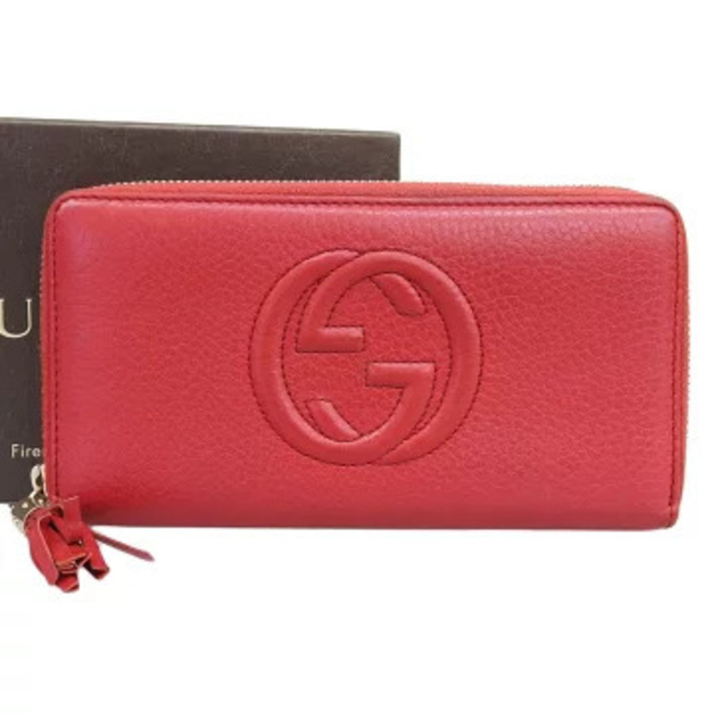 Gucci Soho Interlocking GG Round Zipper Long Wallet Leather Red